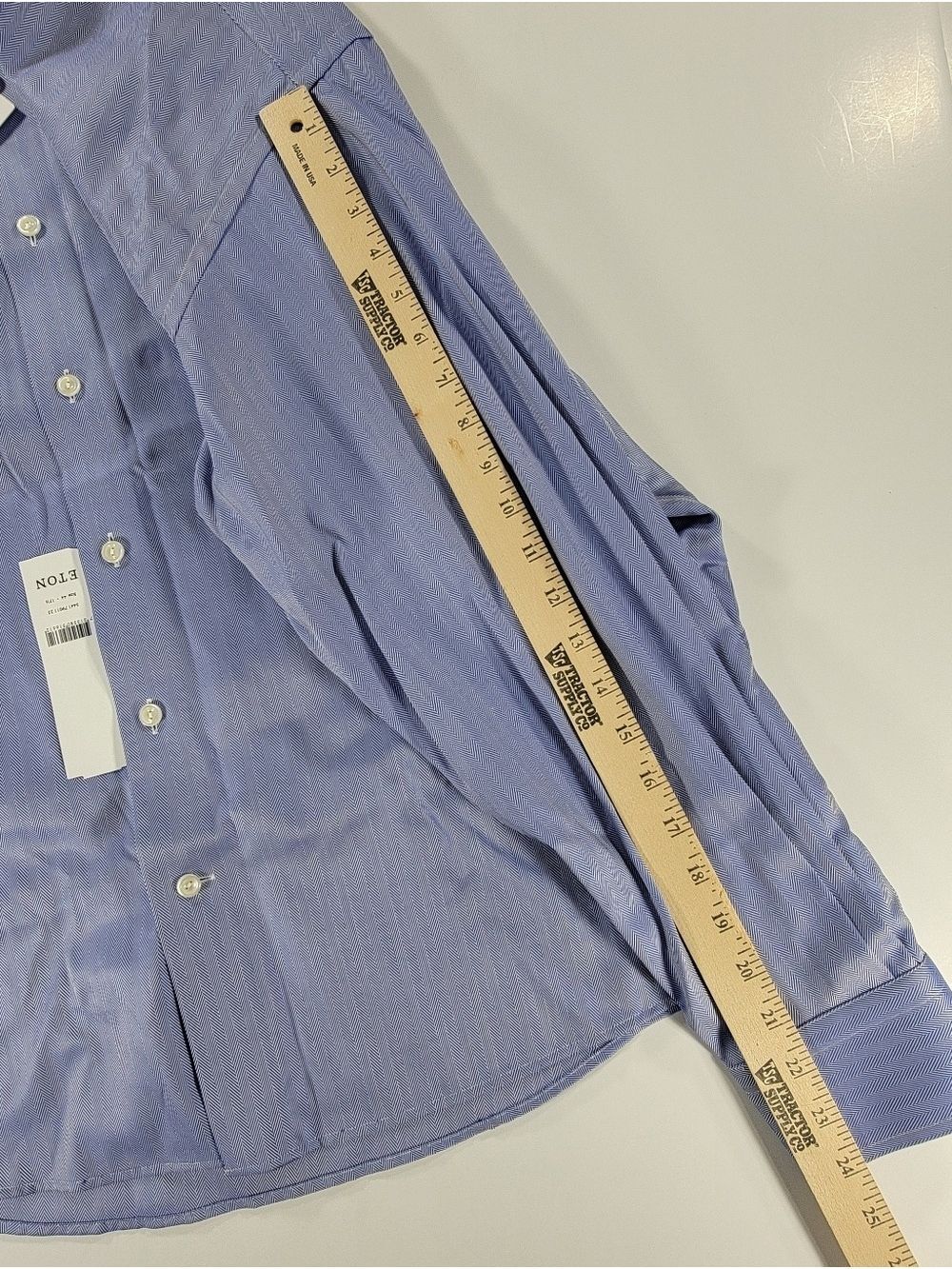 NEW Men's ETON Shirt Blue Herringbone Shirt Classic Fit 44 17.5 Button Front NWT - Picture 12 of 14